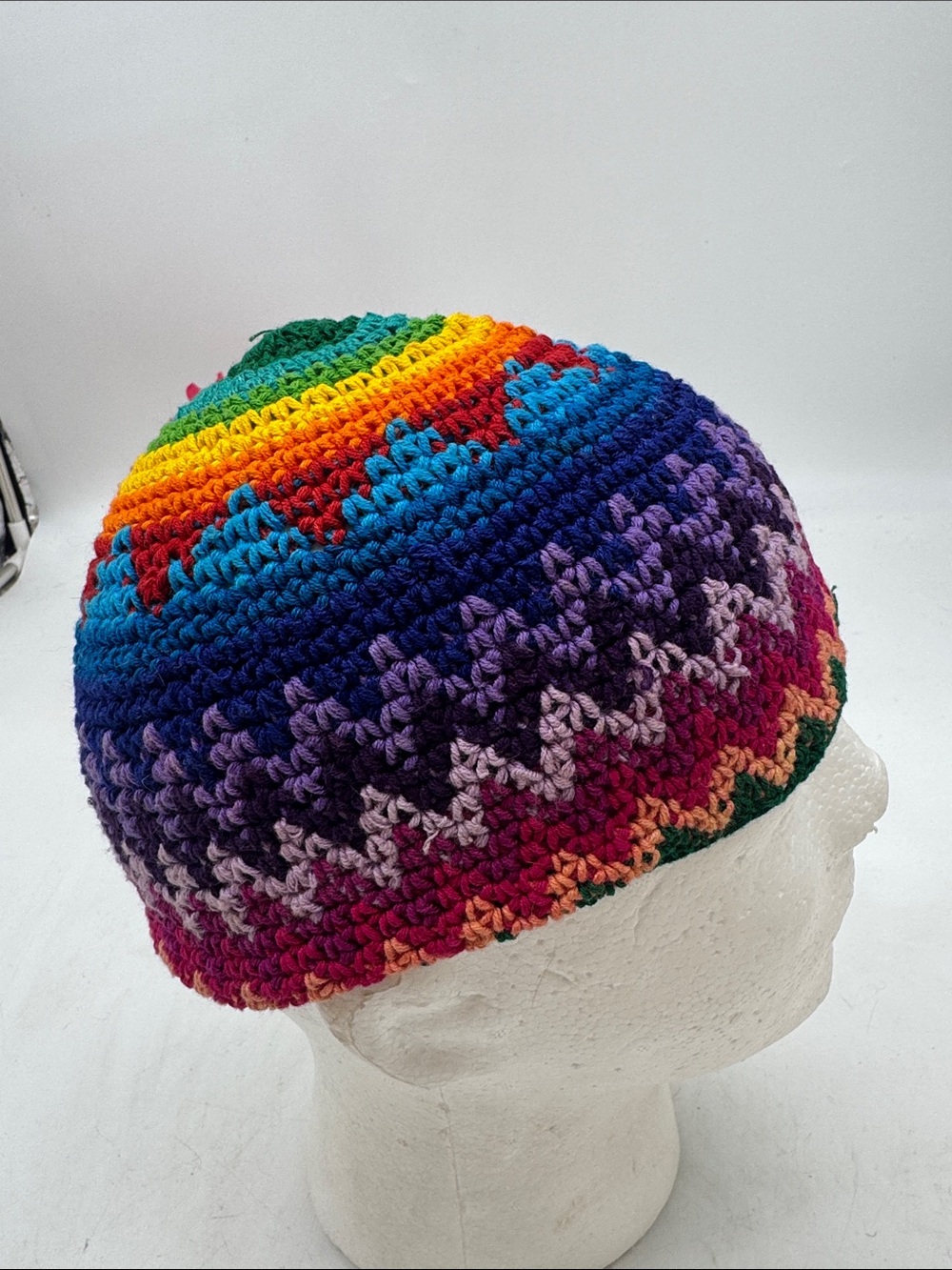 Hand-Crocheted Multicolor Zigzag Beanie - Women